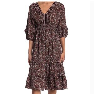 Max Studio Burgundy and Black Floral Midi Dress